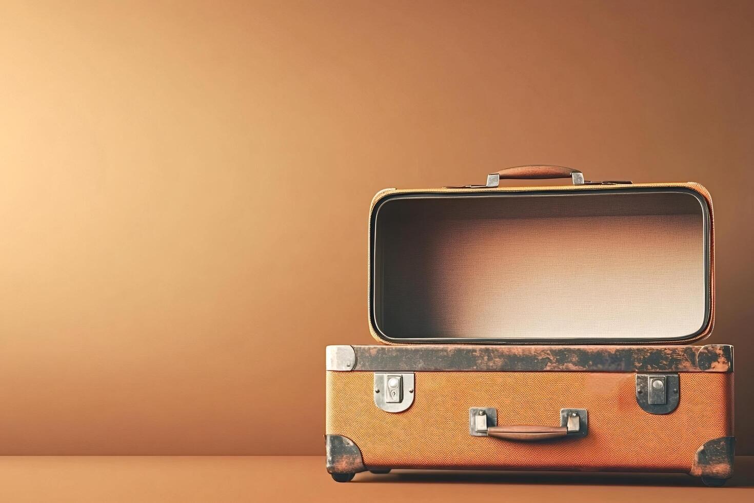 Open vintage suitcase invites to travel and explore new destinations photo