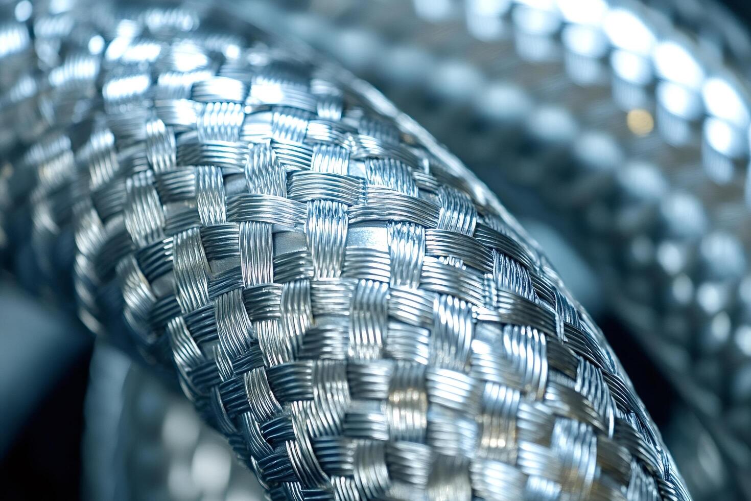 Flexible metal hose protecting electrical wires showing weaving pattern photo
