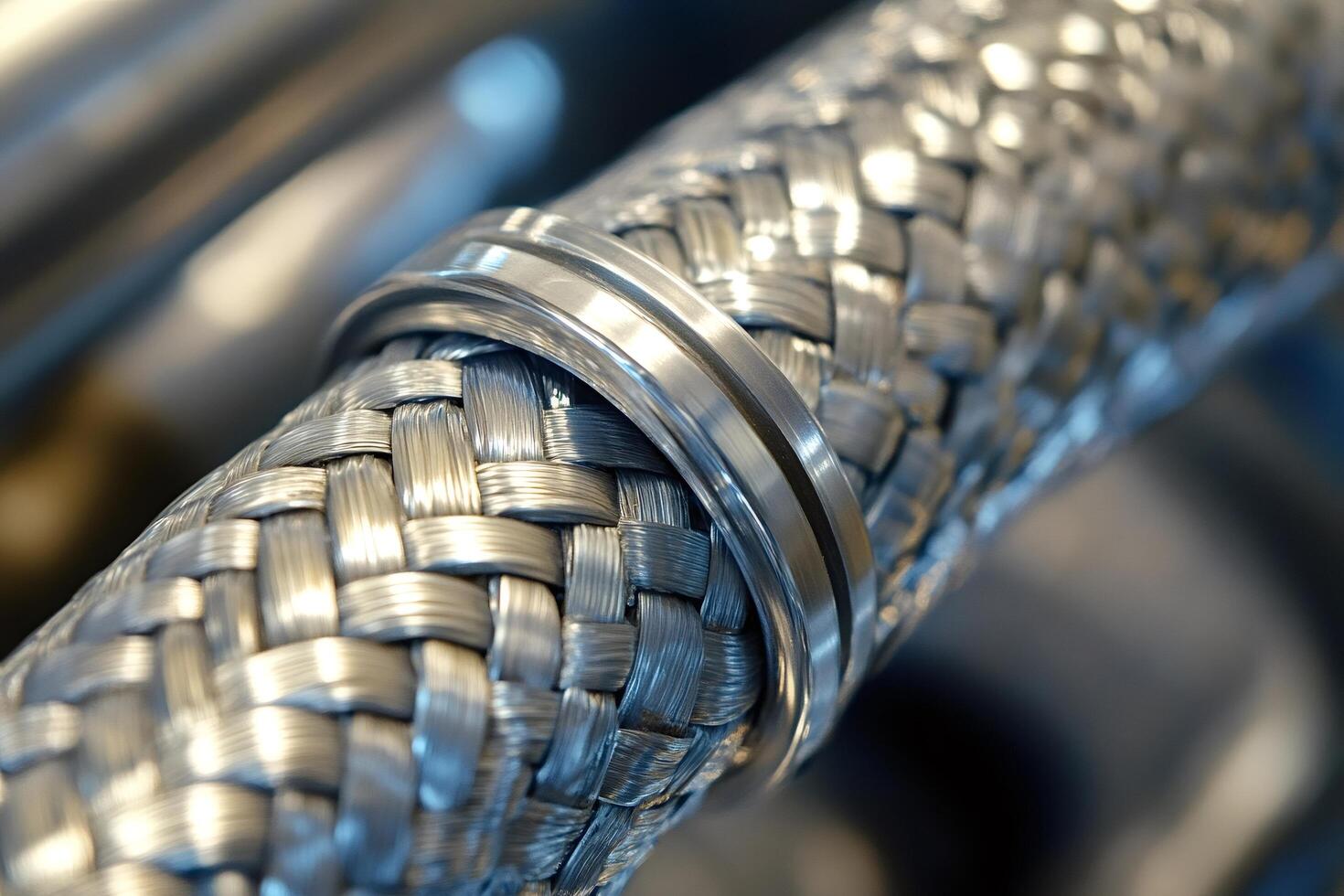 Flexible metal hose protect electrical wires with steel braiding and connector photo