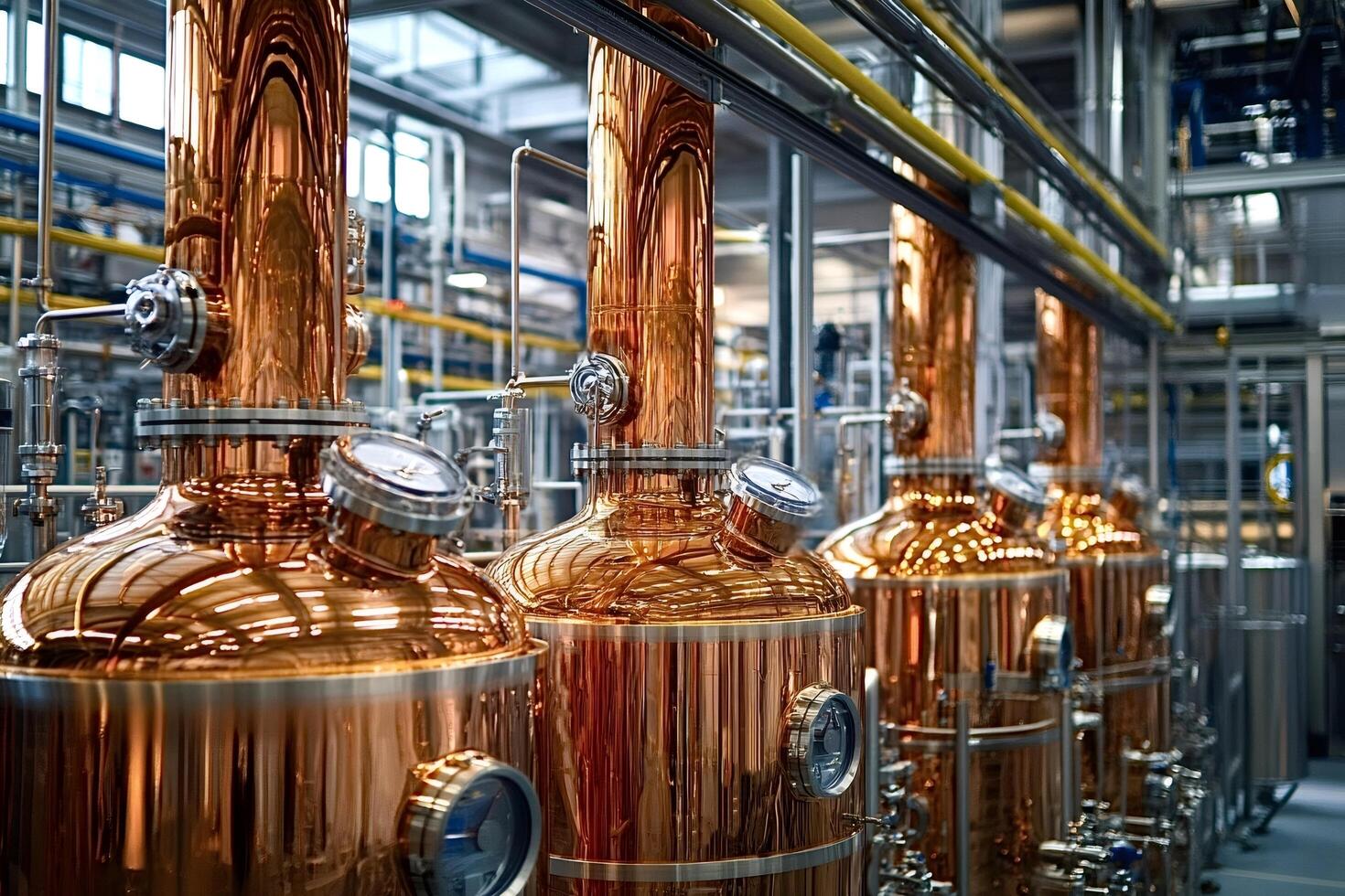 Copper stills shining in distillery process alcohol photo
