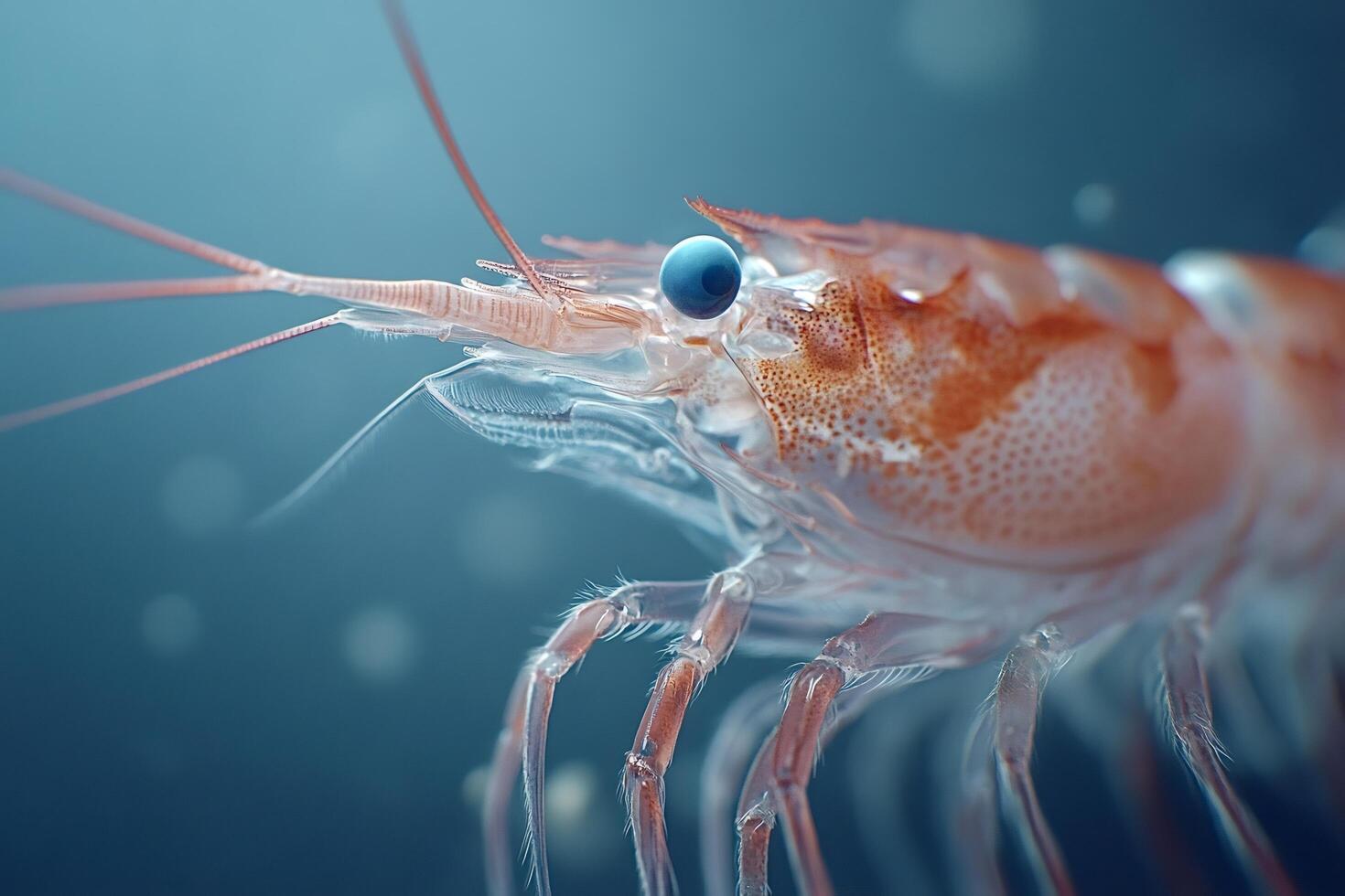 Close-up of shrimp swimming in water with blurred background photo