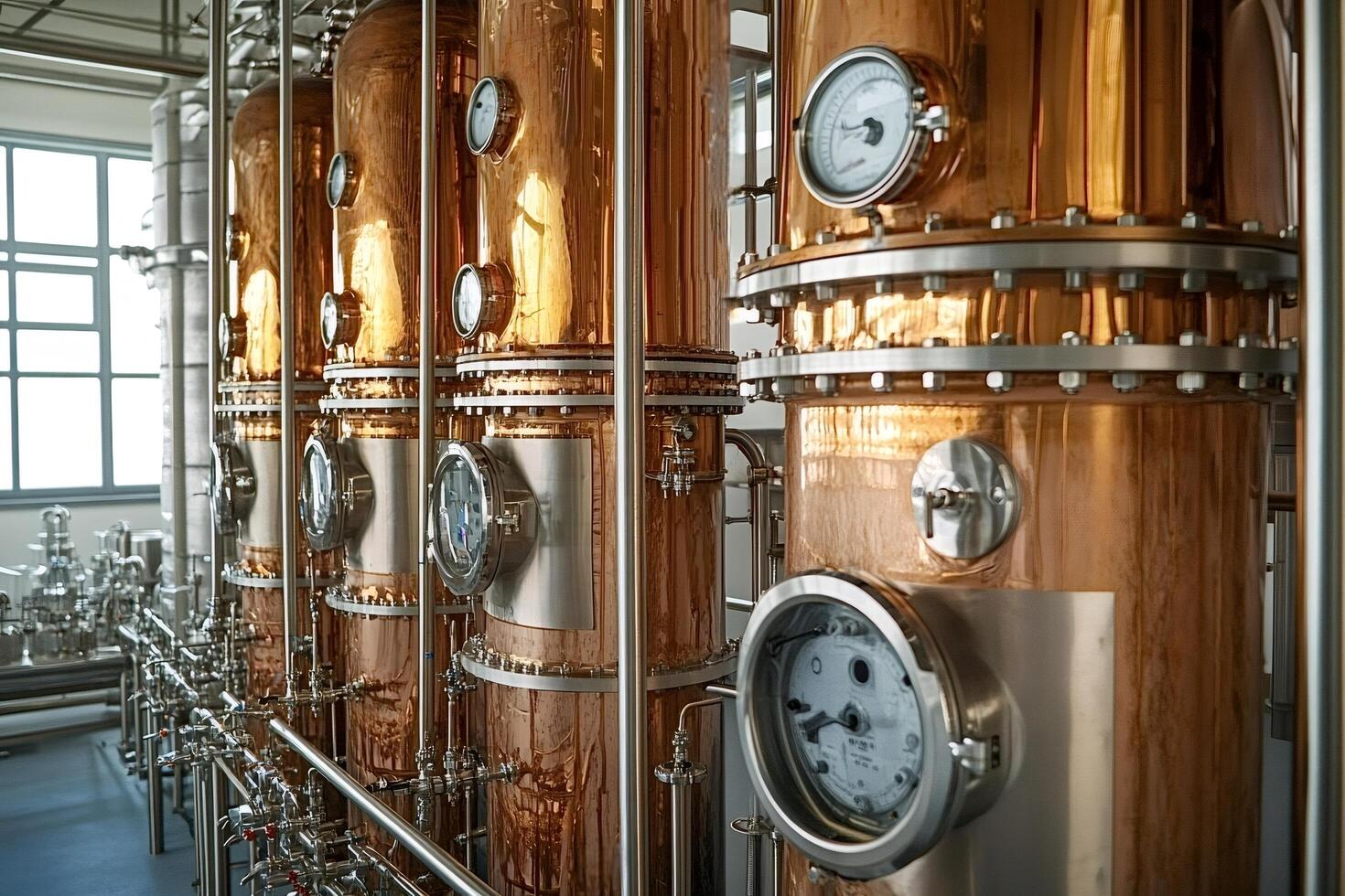 Copper still shining in distillery processing alcohol photo