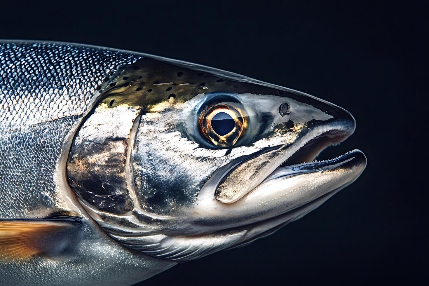 Arctic char emerging from the dark depths of a cold lake photo