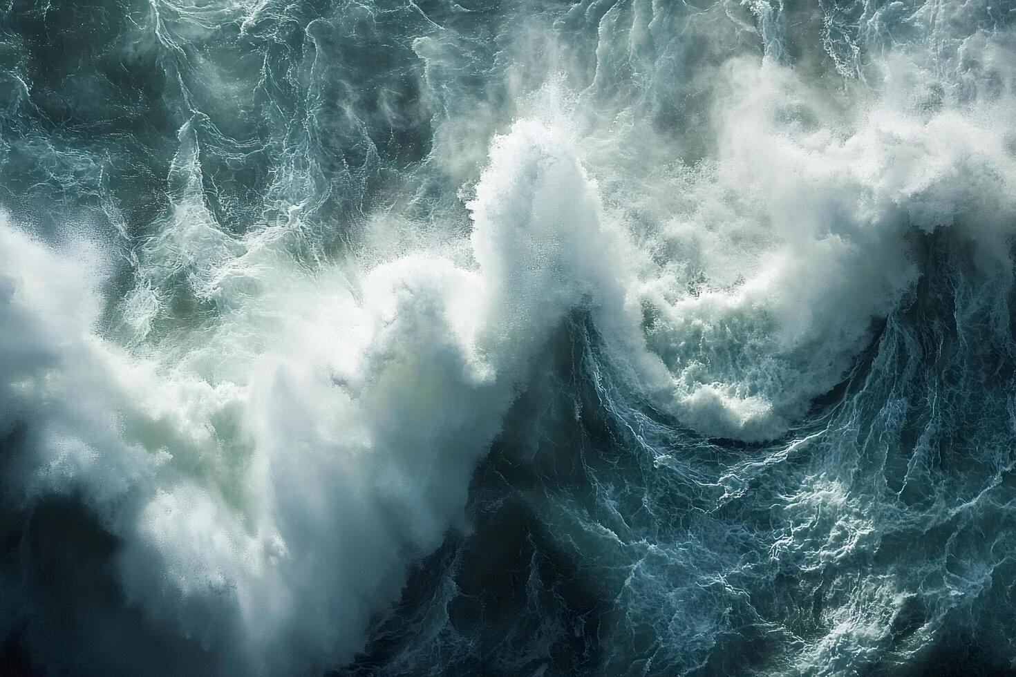 Giant ocean waves crashing and forming white foam during a storm photo