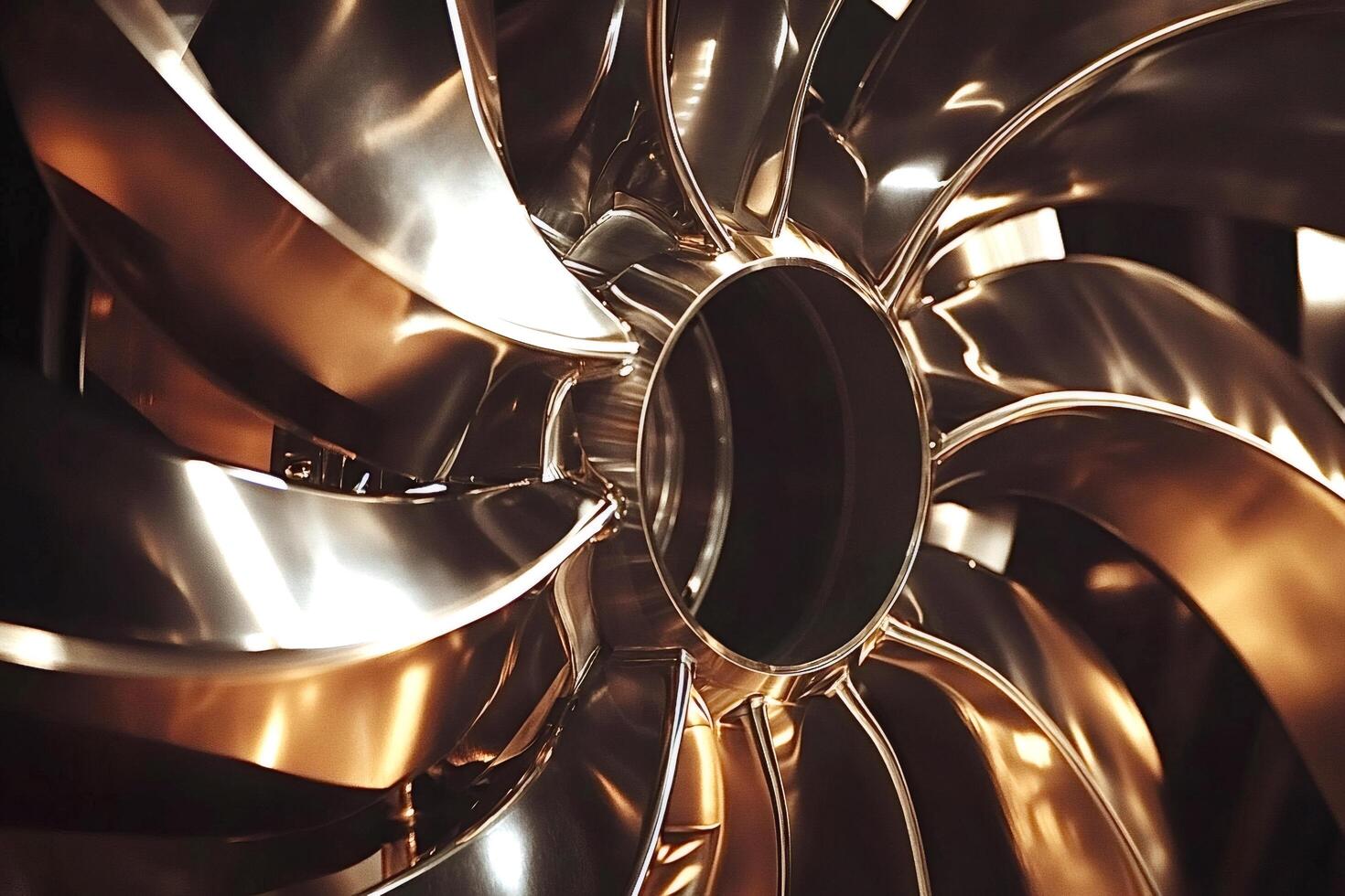 Close-up of turbine blades showing industrial power and precision engineering photo