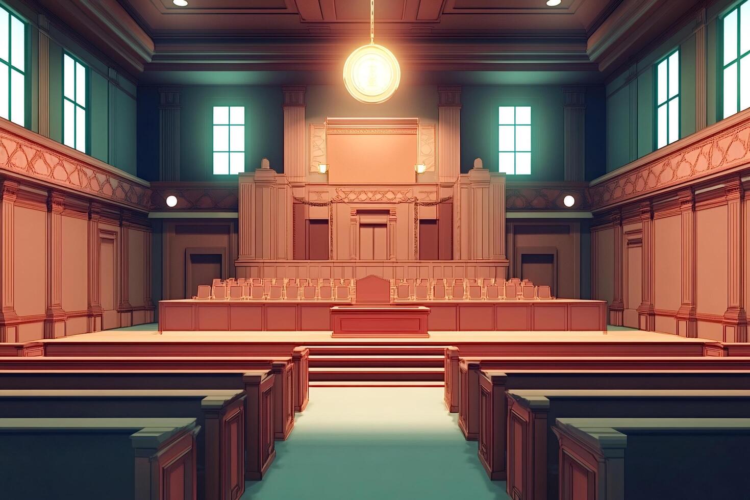 Empty courtroom awaiting trial or hearing, 3d illustration photo