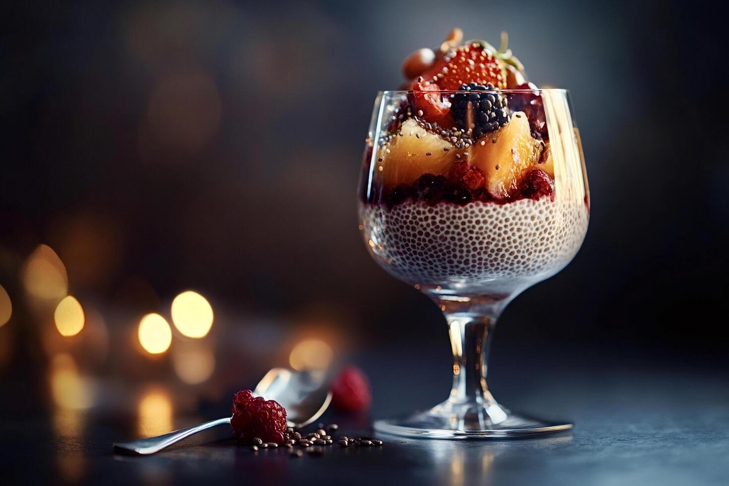 Chia seed pudding with fruit topping creating a healthy and delicious dessert photo