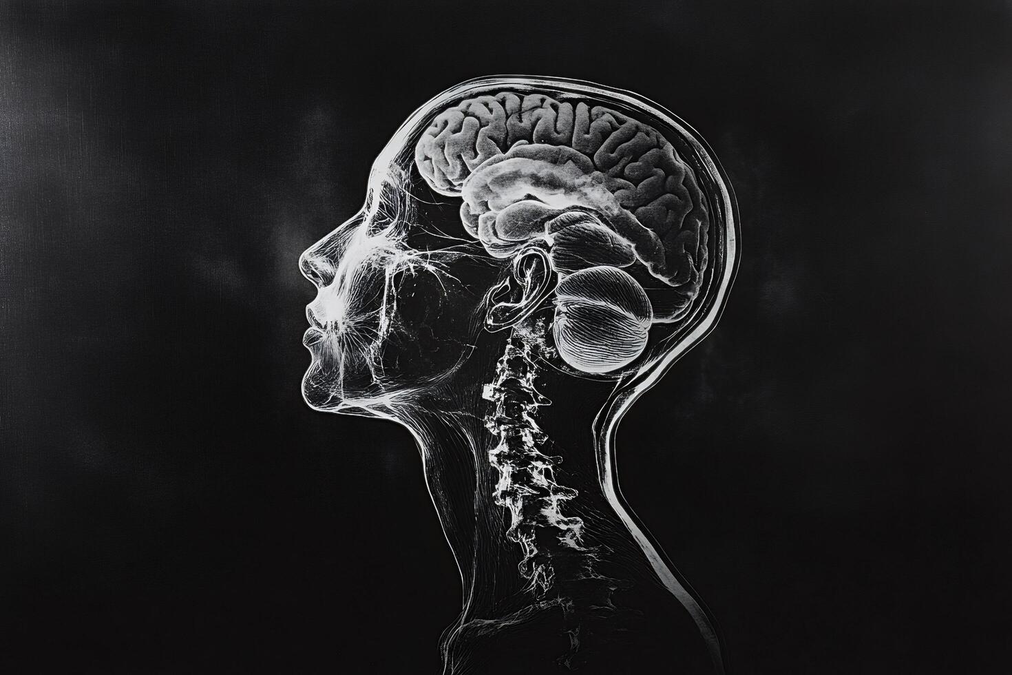 Human brain showing through x-ray of profile view head photo