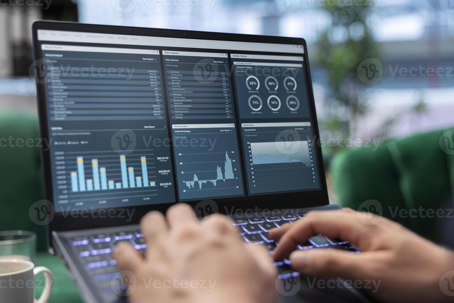 Ambitious leader works in office on infographics reports and setting objectives to drive corporate growth, global investment strategy in a competitive environment. Leadership skills. photo