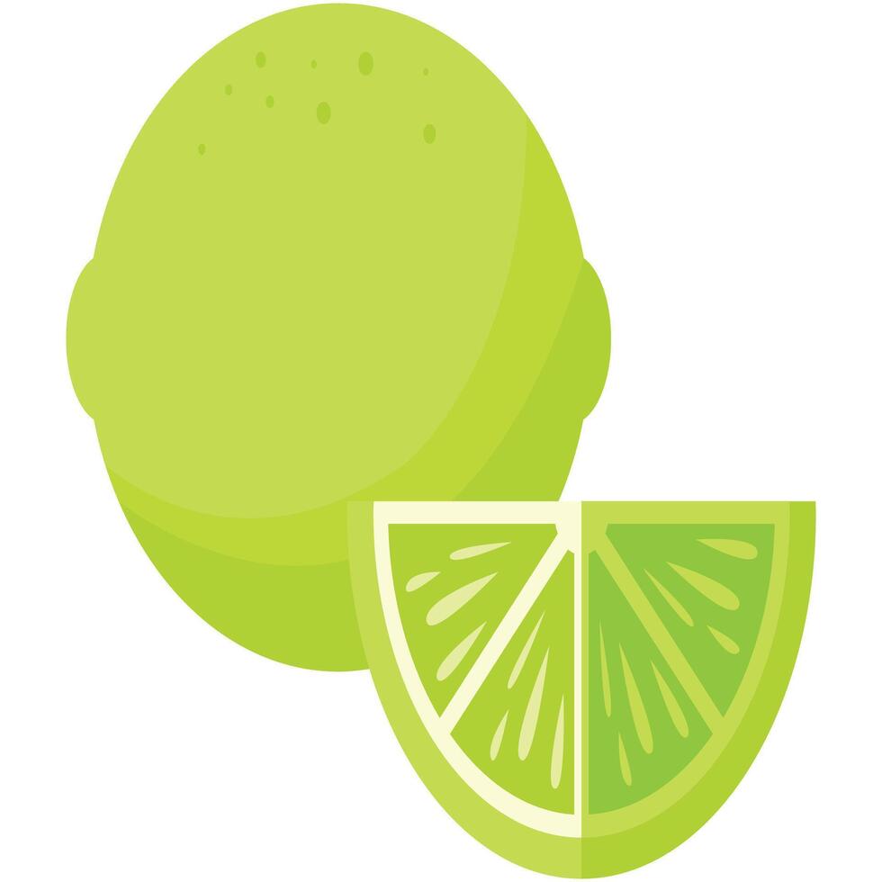 Fresh lime fruit illustration with a whole lime and a sliced wedge, perfect for healthy food designs, nutrition themes, and tropical concepts. Ideal for organic food, juice, and superfood projects. vector