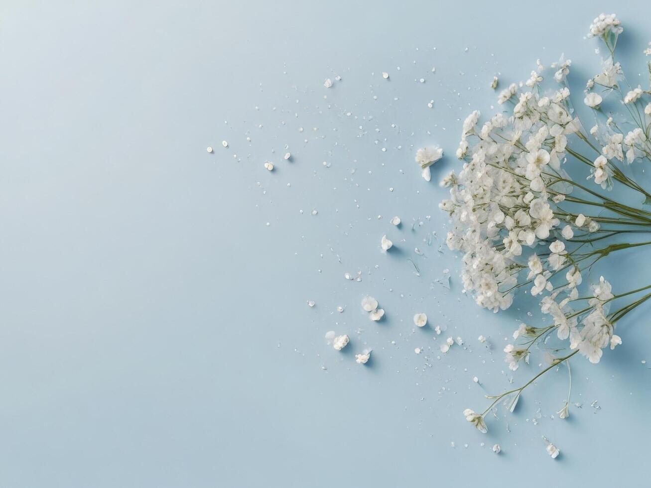 White flowers on blue background photo