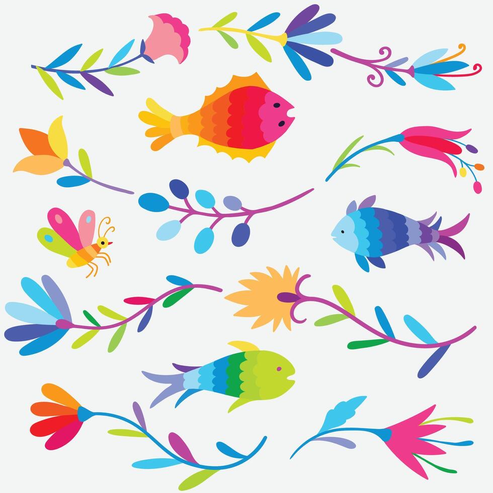 Design for wallpaper, wrapping paper, background, fabric. . Colorful Mexican Traditional Textile Embroidery Style. vector