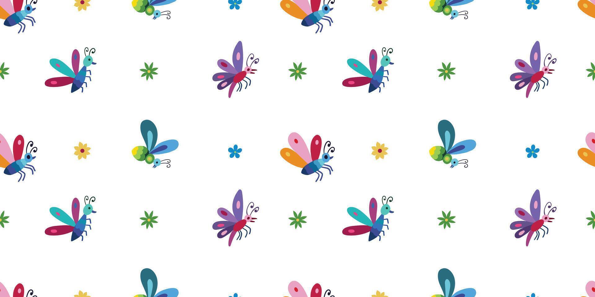 Seamless pattern with butterflies and insects in Mexican Otomi style vector