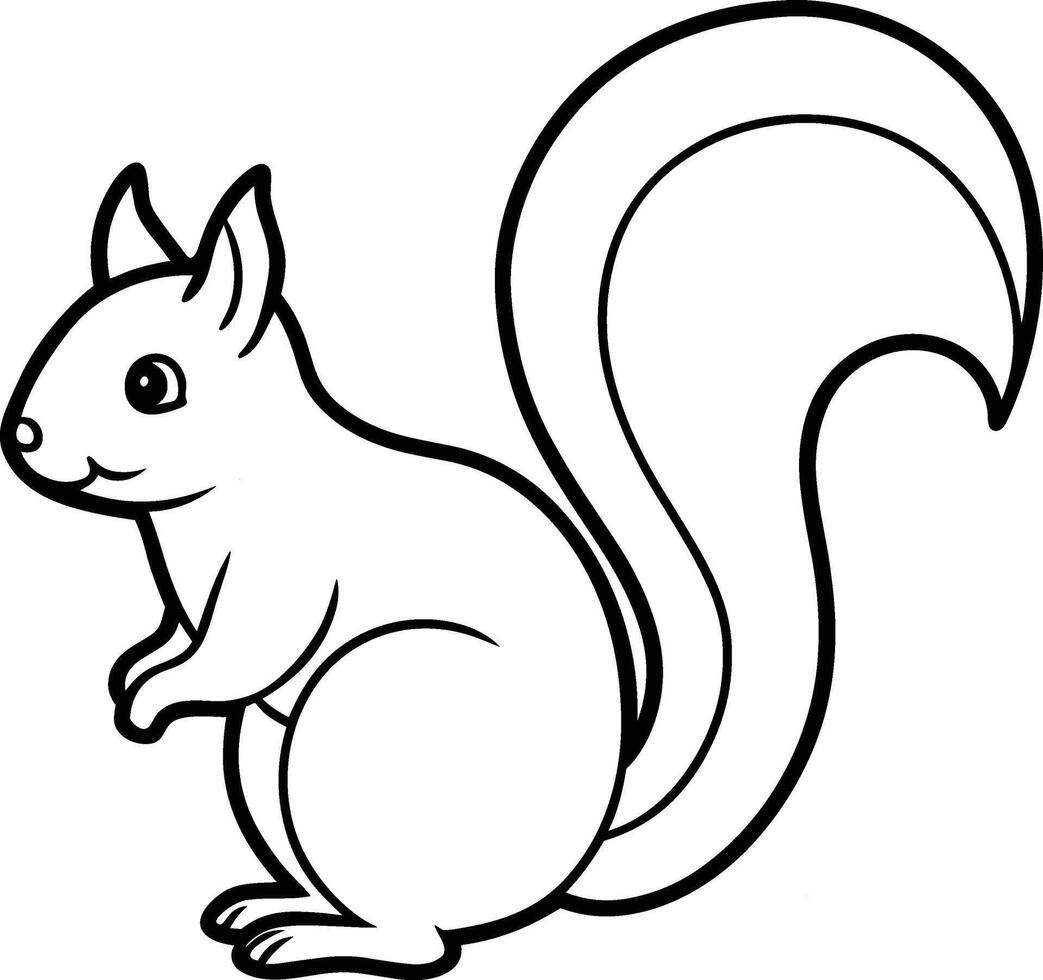 Cute Squirrel Line Art - Adorable Cartoon Squirrel Illustration for Wildlife and Nature Designs vector