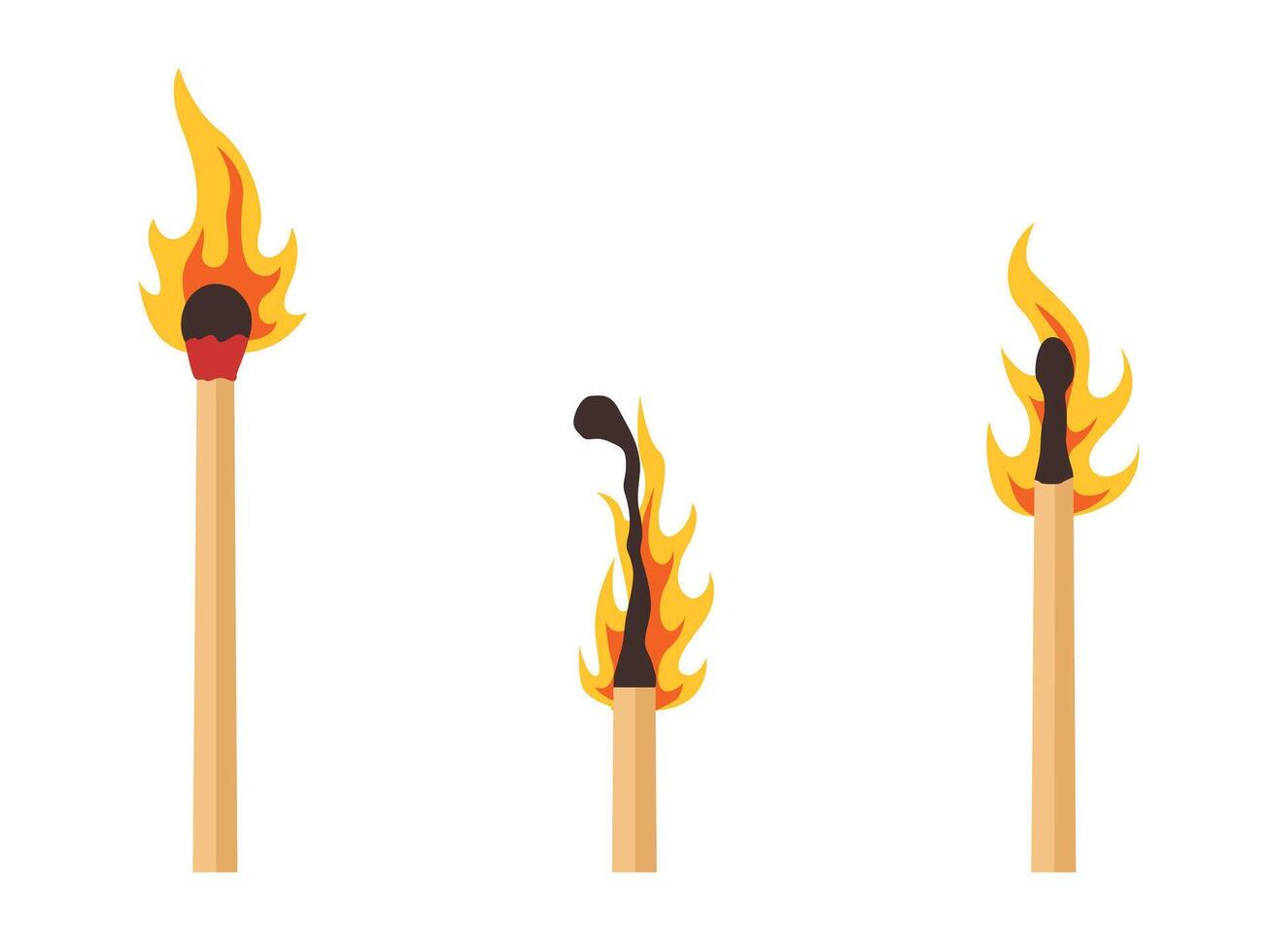 Set of burn row stick burning match, Burning Match Stick vector