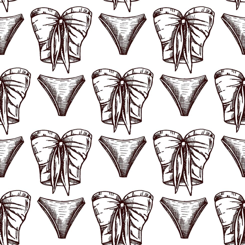 hand drawn seamless pattern with bikini and corset top in vintage style vector
