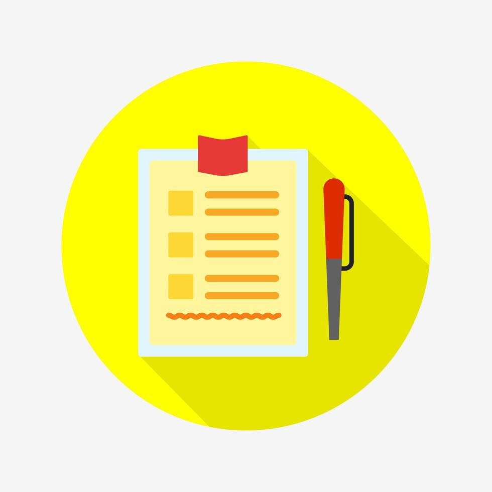 Notes flat icon isolated on circular colored background with long shadow. vector