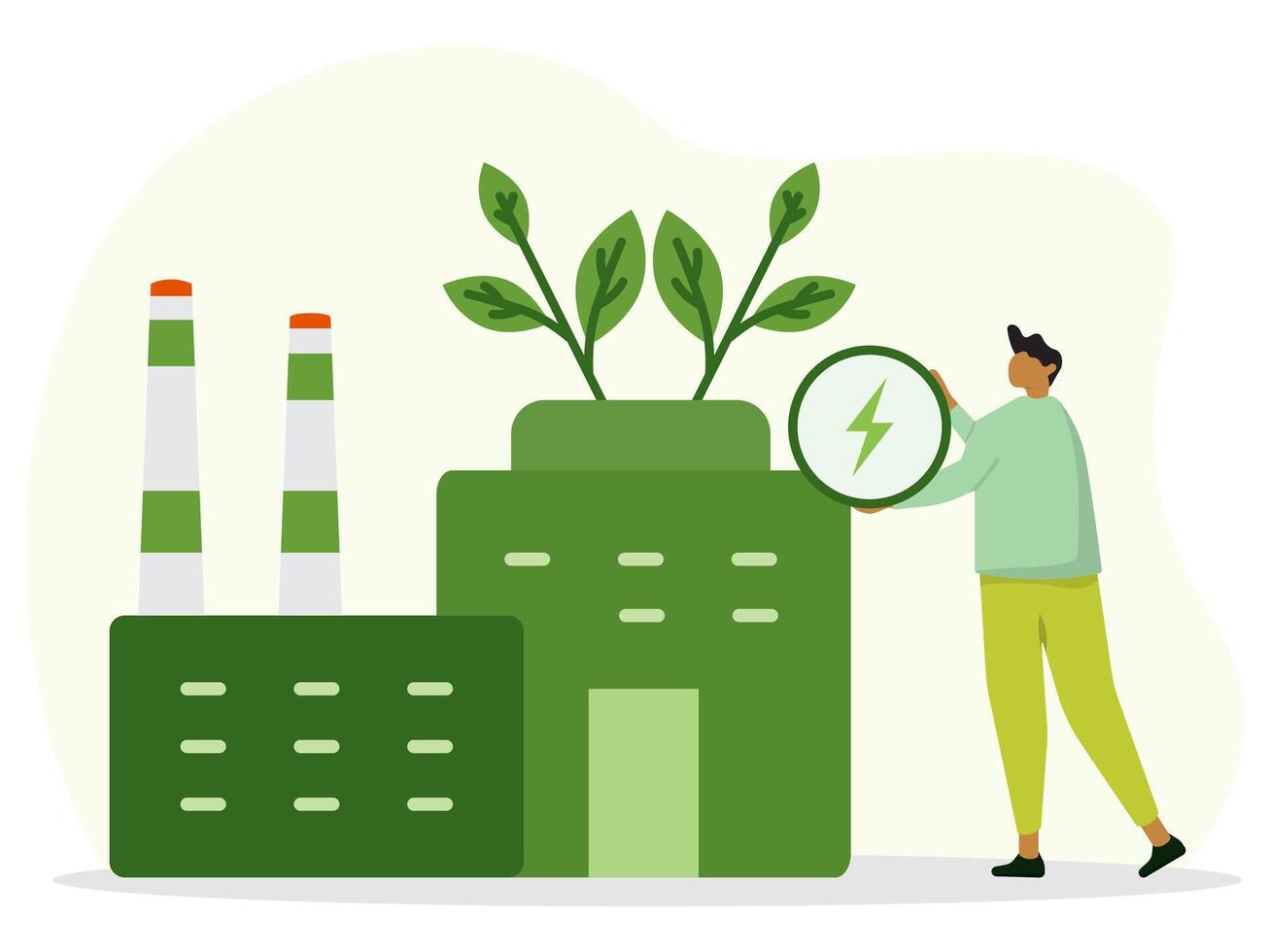 Sustainable clean industrial factory, renewable energy sources and green electricity. Eco friendly enterprise, protection of the environment and ecology. vector