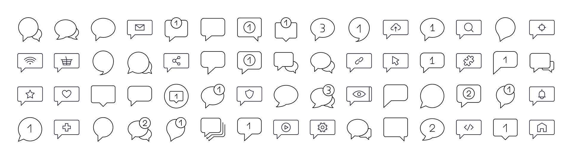 Bundle of Various Speech Bubbles Related Line Icons. Outline Signs for Graphic and Web Design, Apps, Adverts, Various Cards vector