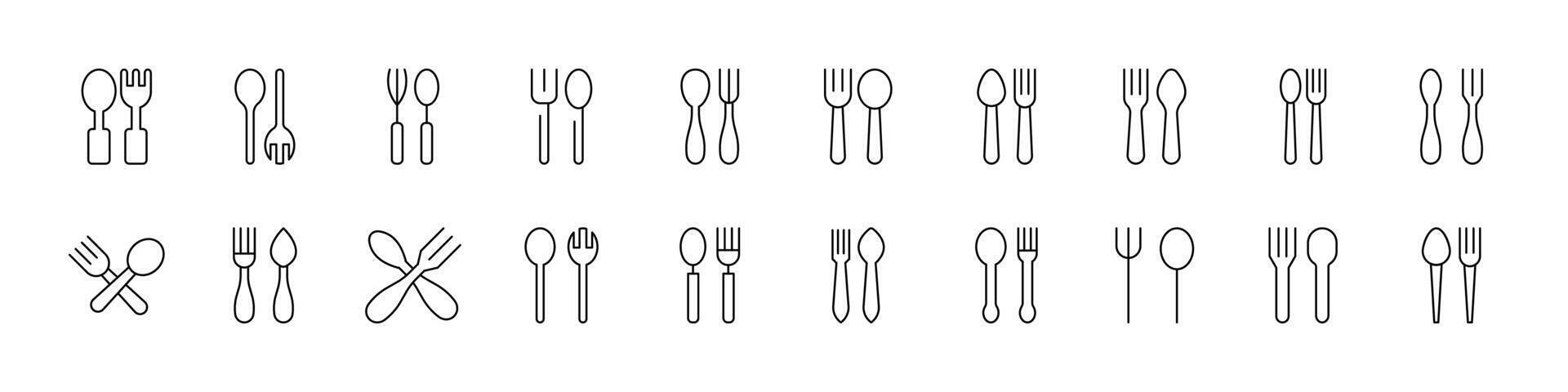 Fork and Spoon Related Line Icons for Web Sites, Books, Cards, Apps. Editable Stroke. Perfect for Web Sites, Books, Cards, Apps vector