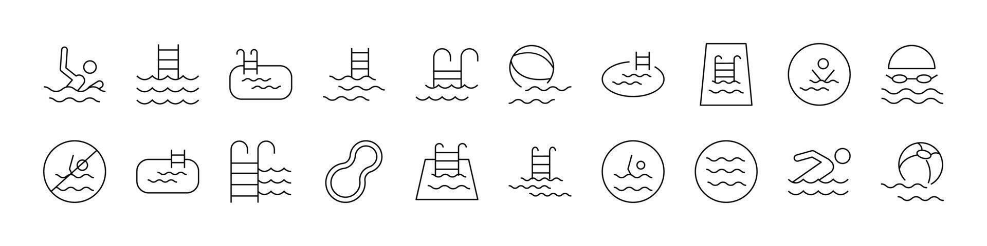 Set of Line Icons of Swimming Pool. Minimalistic Linear Pictogram for Web and Graphic Design, Apps, Banners, Social Network and Cards vector