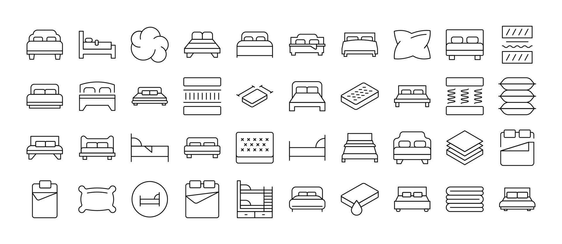 Bed and Mattress Icon Set for UI, Placards, Books, Apps. Editable Stroke. Perfect for Web Sites, Books, Cards, Apps vector