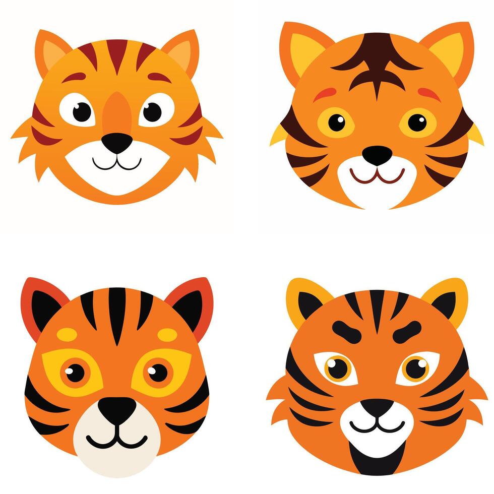 Four Cute Cartoon Tiger Faces vector