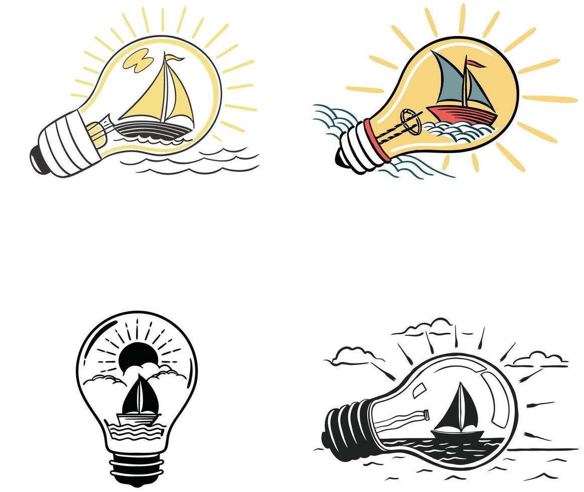 Dynamic Light Bulb Illustrations Depicting Advanced Robotics, vector