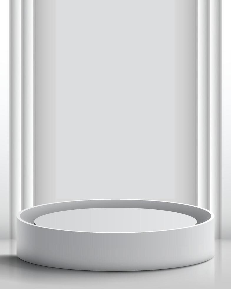 white and grey 3d round product presentation podium background vector