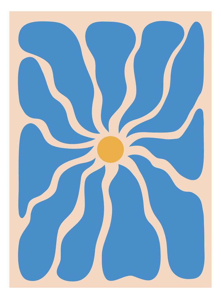 Abstract floral wall poster in a whimsical doodle style. Hand drawn illustration. vector