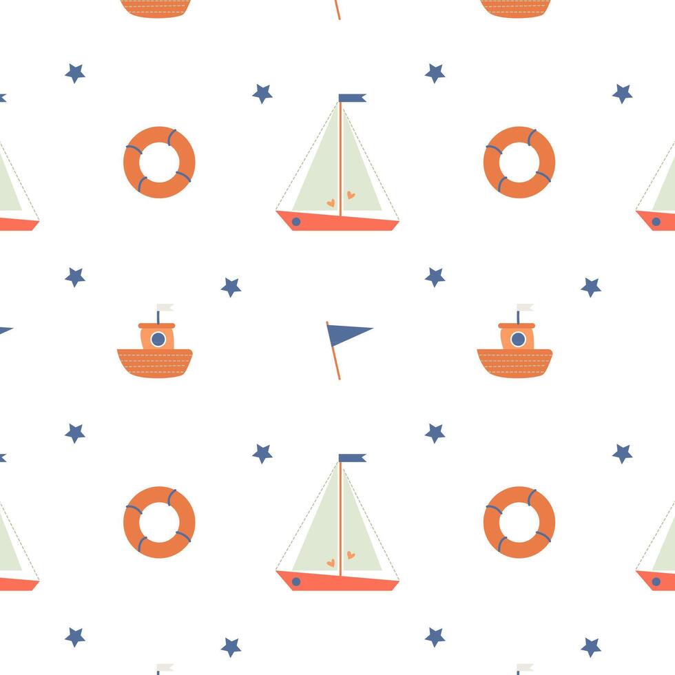 Cute marine pattern with a ship vector