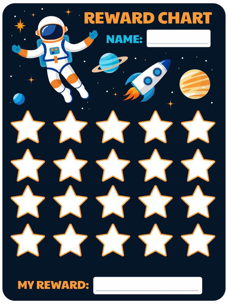 children's reward-tracker with astronauts and rockets against the starry sky vector