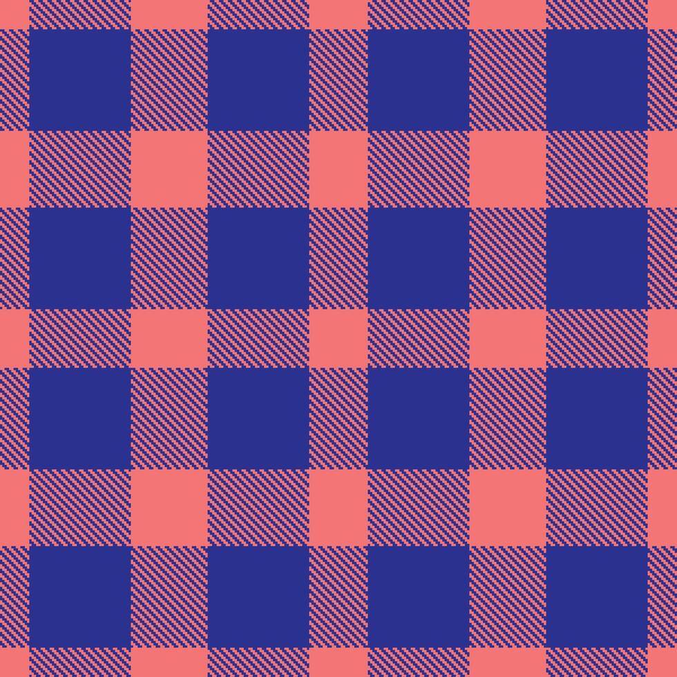 Deep Salmon Pink Seamless Tartan with Metallic Cobalt Blue accents Fabric Design vector