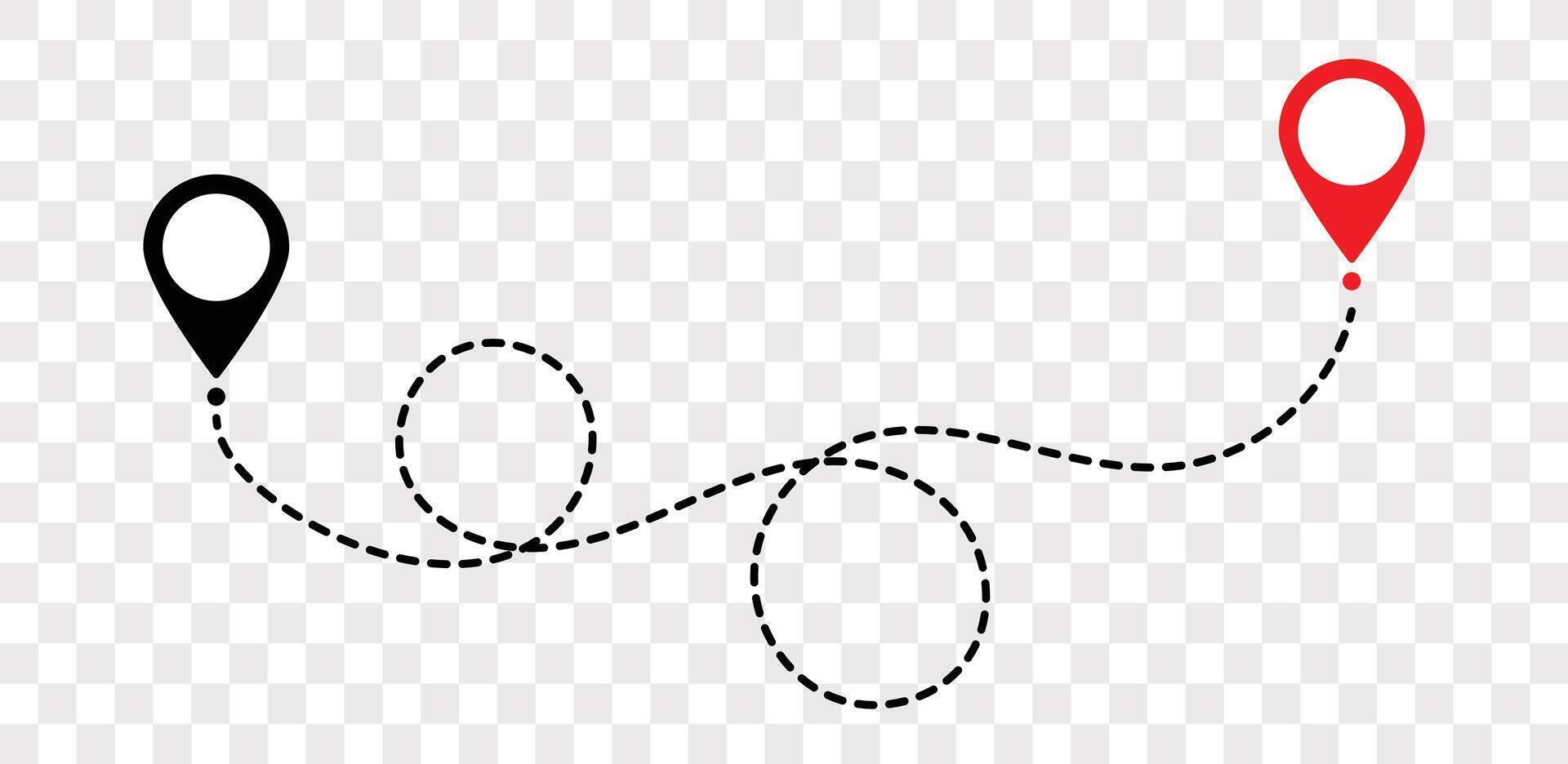 Location route icon, two pin markers with dotted line path, start and end journey symbol vector