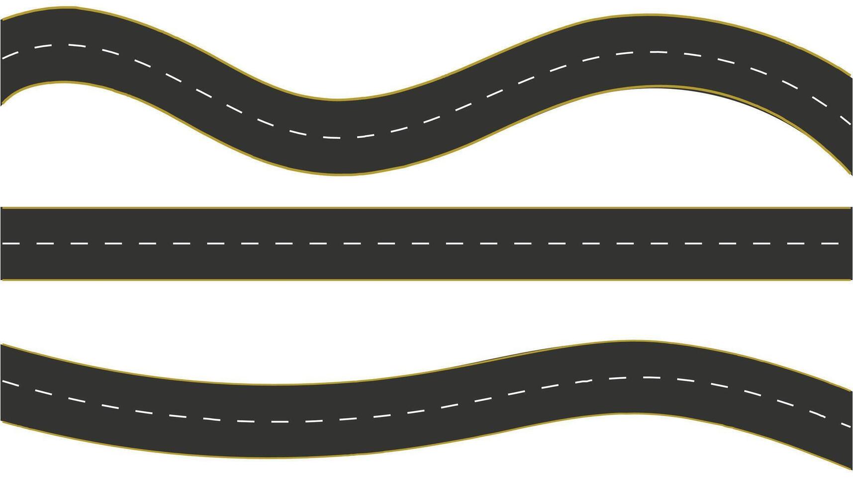 Straight and winding roads. Seamless asphalt road template. Highway or roadway background. vector