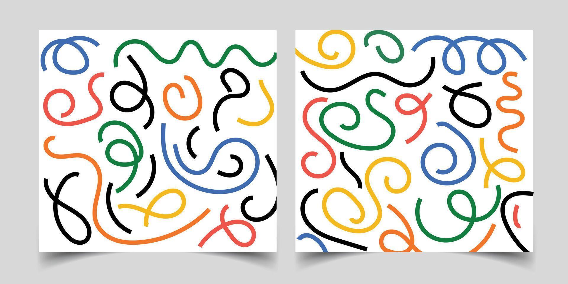 Collection of playful colorful line doodle seamless patterns vector