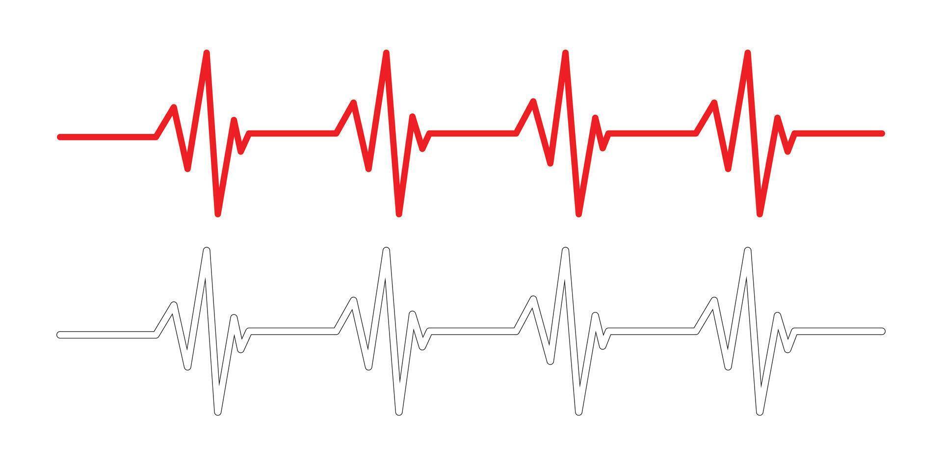 Heartbeat line icon in black and red, flat style, vector