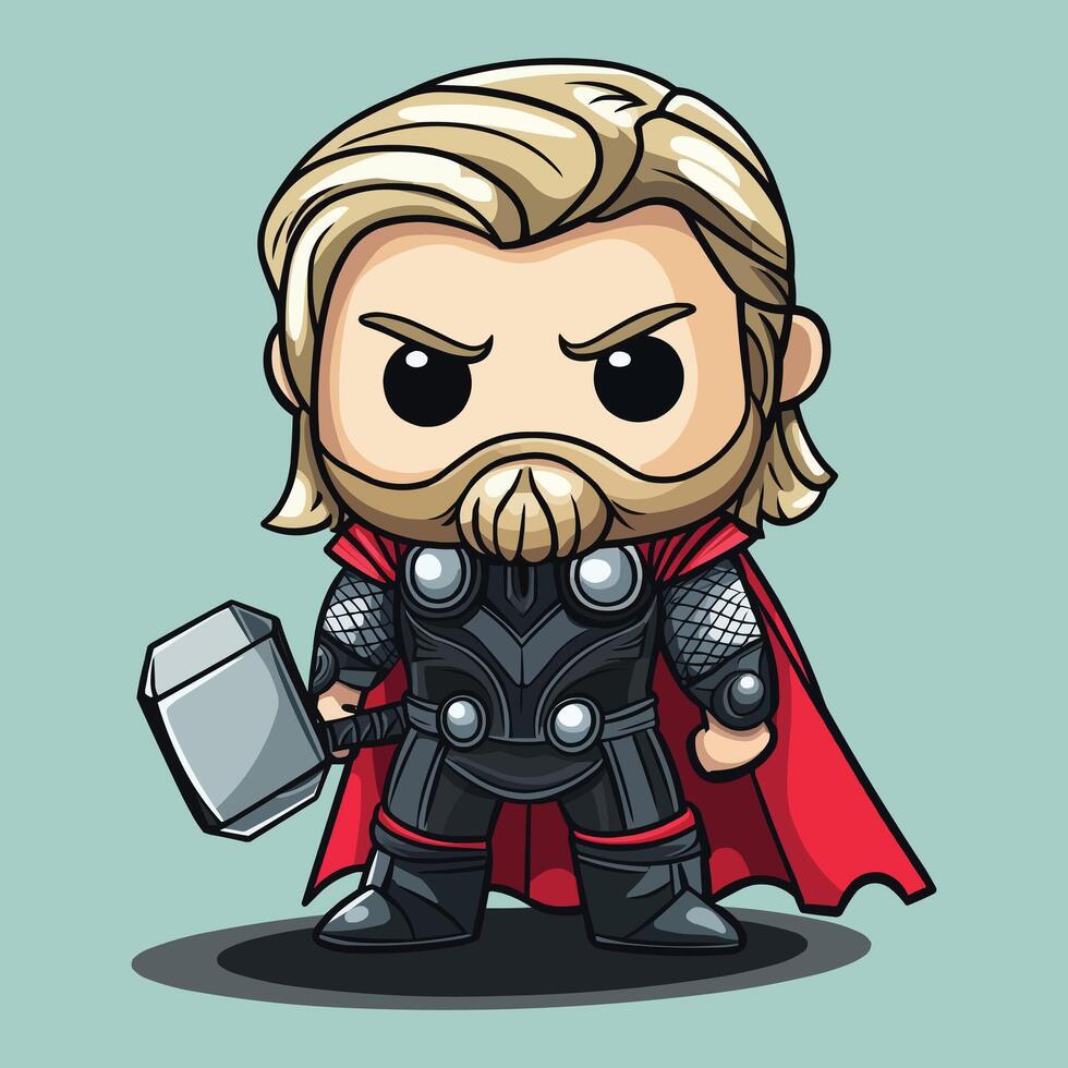 Chibi Thor Cute Superhero Illustration Art vector