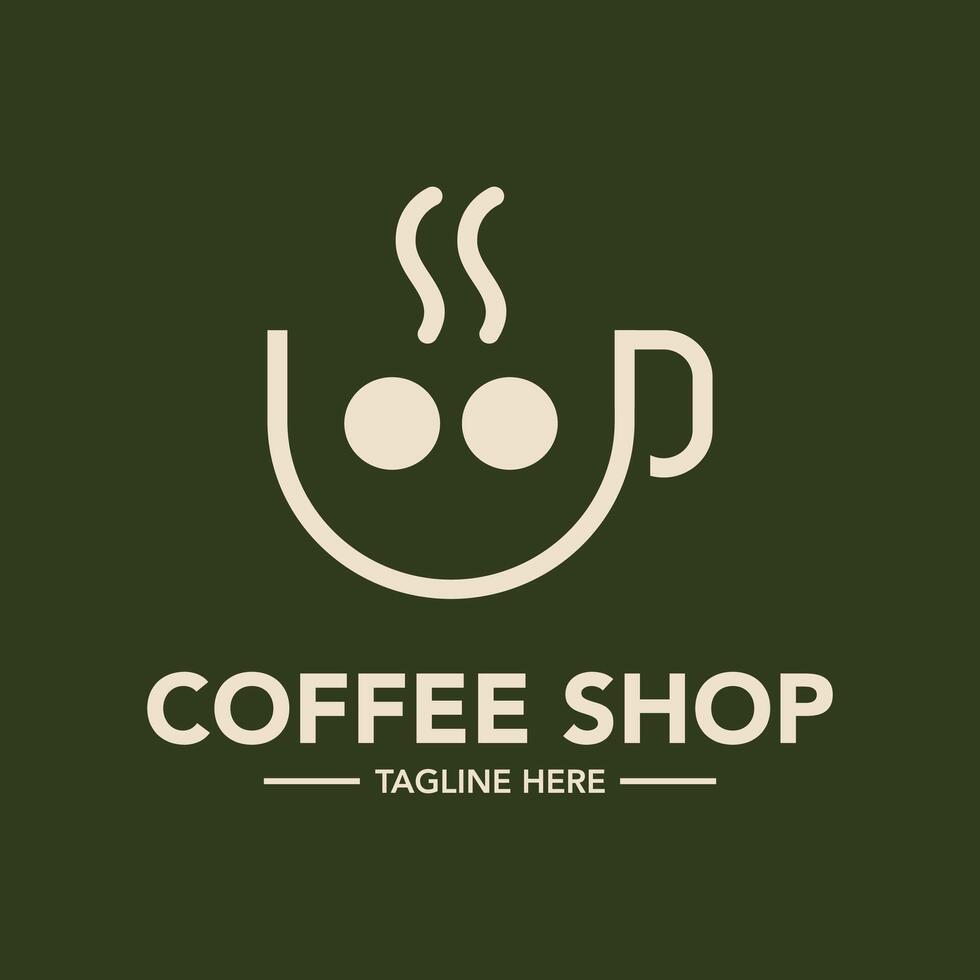 Coffee shop logo with line art style design vector