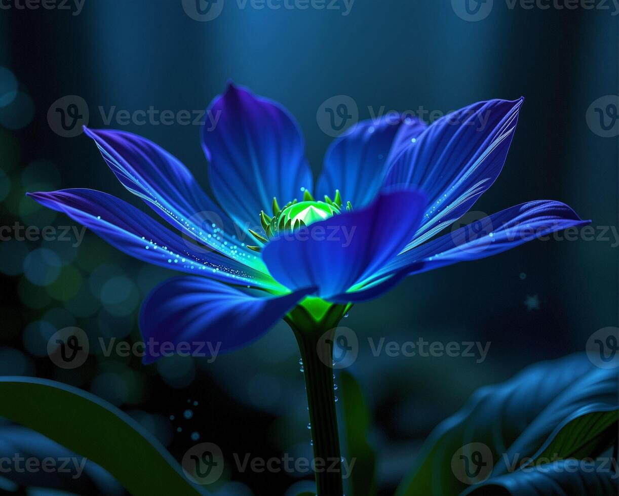 Blue Flower Blooms with Illuminating Effects in Soft Light photo