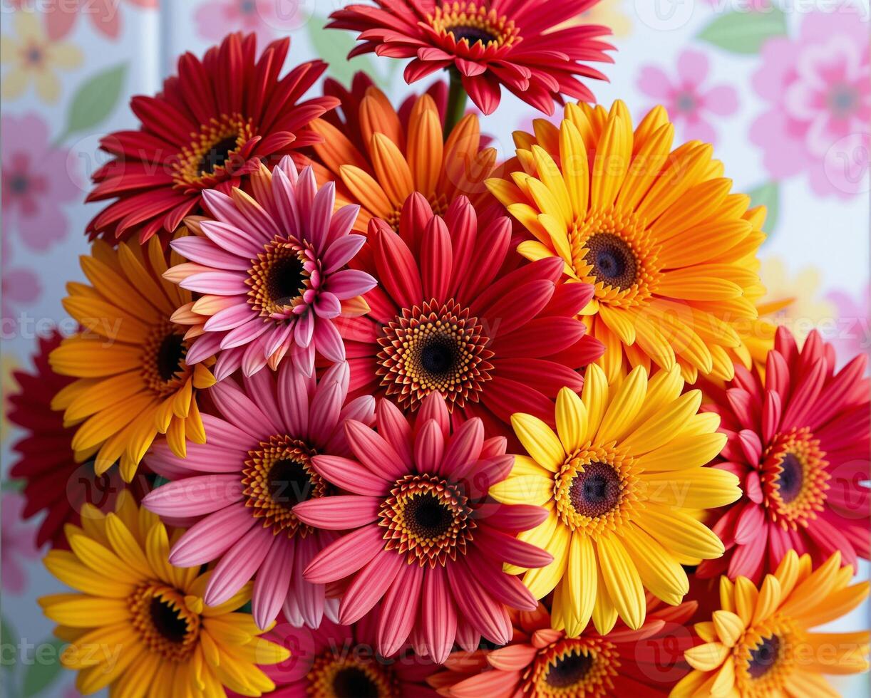 Vibrant Collection of Gerbera Flowers in Bright Colors and Patterns photo