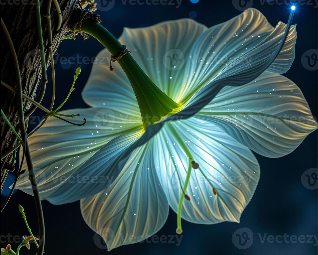 Luminescent Flower in Dark Surreal Environment with Sparkling Effects photo