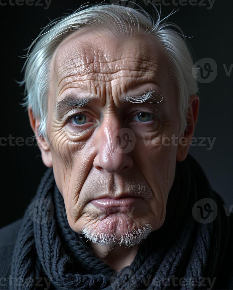 Realistic Portrait of an Elderly Man with Expressive Facial Features photo