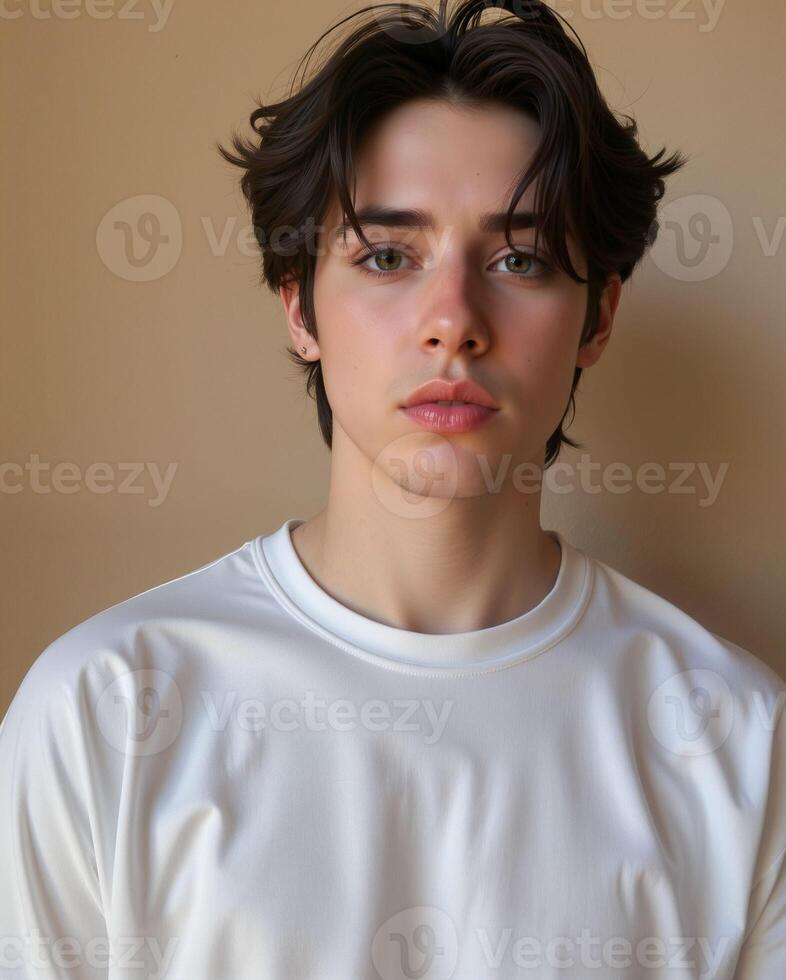 Portrait of Young Man with Natural Hair and Minimalist Style photo