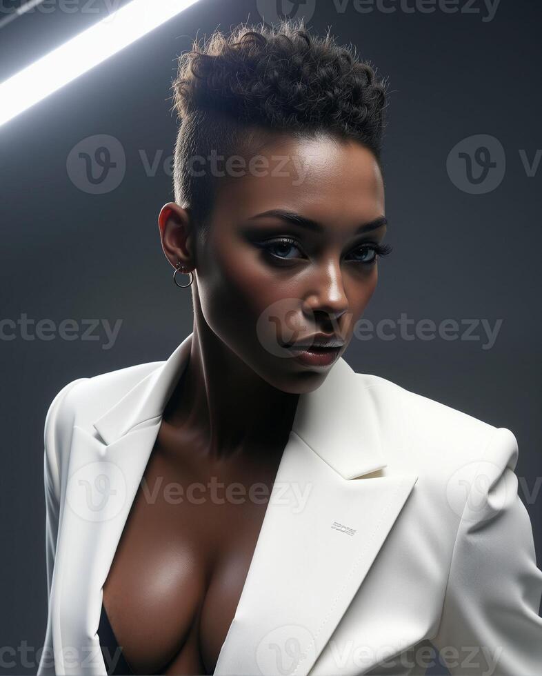 Elegant Portrait of a Confident Woman in a Stylish Blazer photo