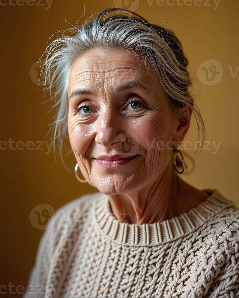 Warm Portrait of an Elderly Woman with Gentle Expression and Charm photo