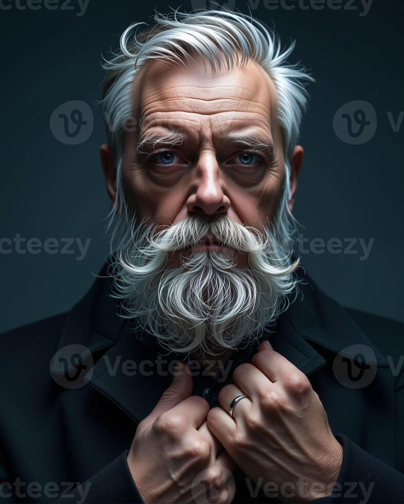 Portrait of a Mature Man with Stylish Silver Beard and Intense Eyes photo