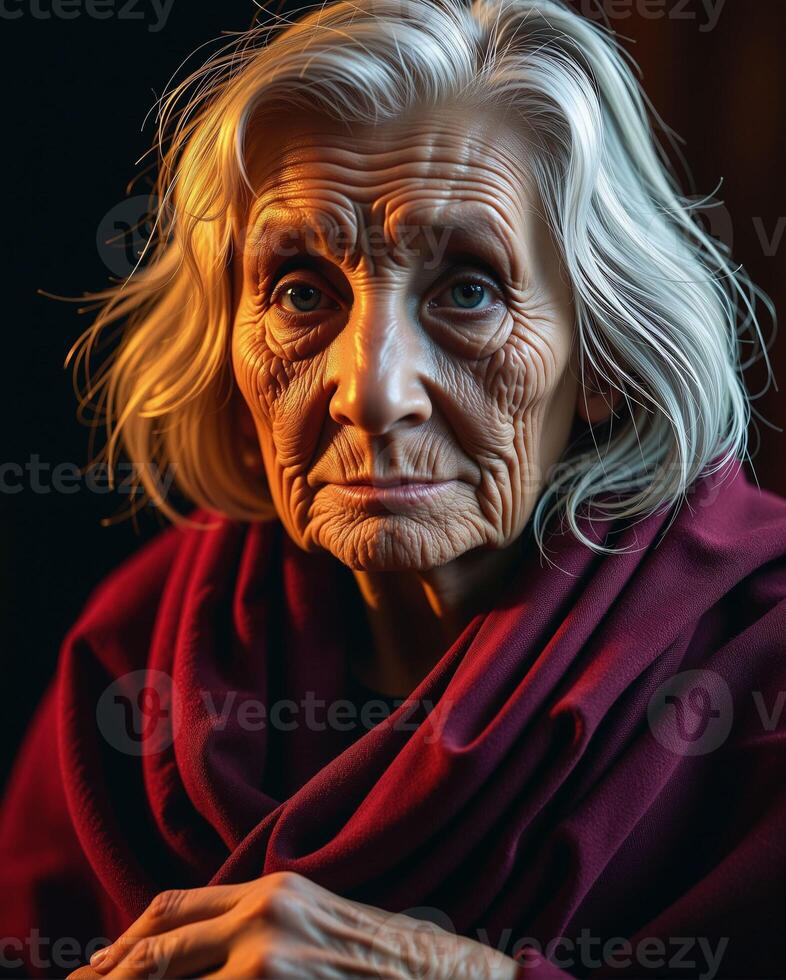 Portrait of a Mature Woman with Graceful Wrinkles and Expression photo