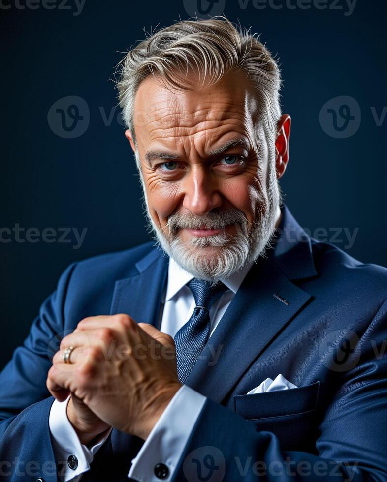 Confident Senior Businessman in Formal Suit with Charming Smile photo