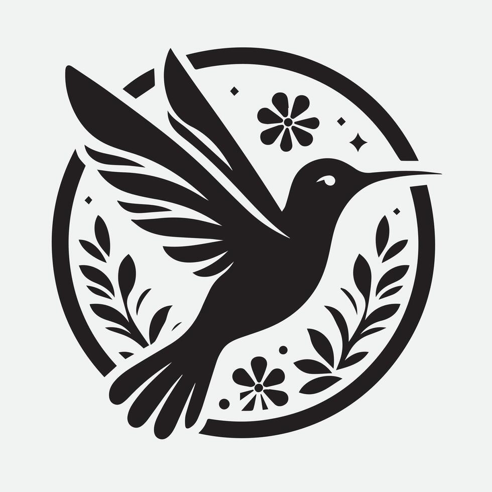Elegant Silhouette of a Hummingbird with a Flower vector